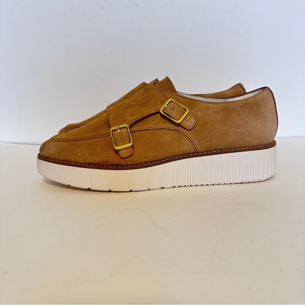 NEW Cole Haan Grand City Platform Monk Strap  Biscuit Suede Women's Shoes Sz 9.5